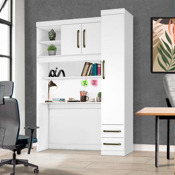 Roupeiro Escritório Com Escrivaninha Branco Tower Zanzini
