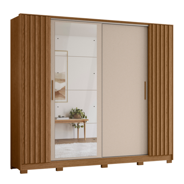 Roupeiro Flex Ripado Com Espelho Arapuã Jatoba Fendi Metalic