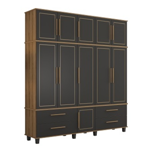 Roupeiro House Cinco Portas Nature/grafite – Fabri Móveis