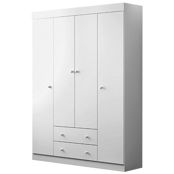 Roupeiro Leonardo 4 Portas E 2 Gavetas Branco Para Quarto Inf