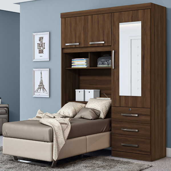 Roupeiro Para Cama Box Solteiro Duster 3 Portas Com Baú - Ced