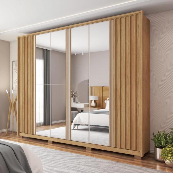 Roupeiro Ripado 6 Portas Com 4 Espelhos Douro Buriti Off White