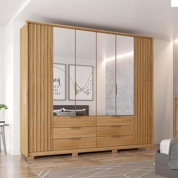 Roupeiro Ripado Com Espelho 6 Portas Annie Buriti