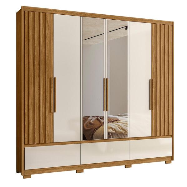 Roupeiro Ripado Com Espelho Moscou Freijó Off White