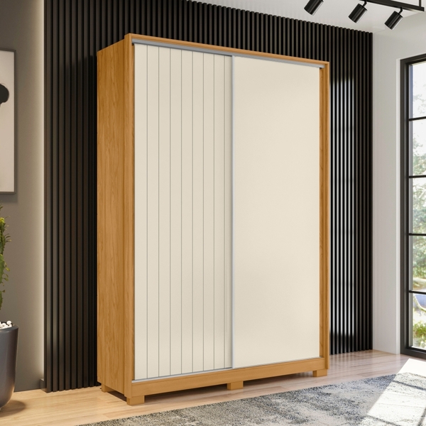 Roupeiro River Portas Flex Carvalho Off/preto 3 Gavetas