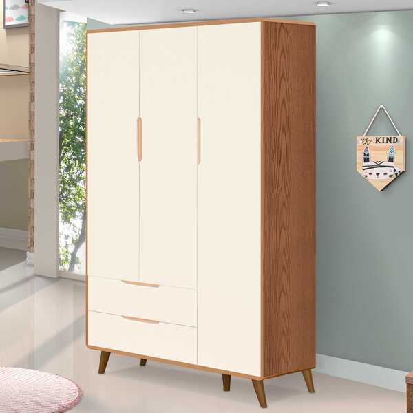 Roupeiro Sol Retro 3 Portas E 2 Gavetas 100%mdf- Freijó Areia