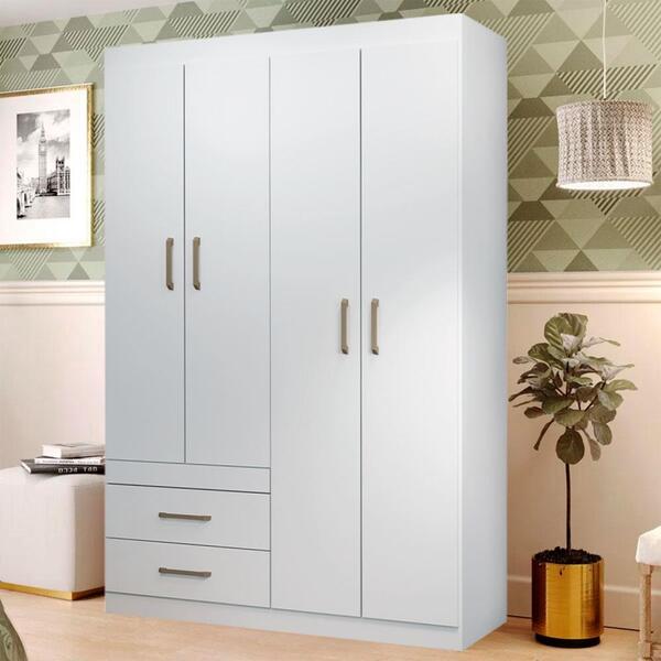 Roupeiro Solteiro 4 Portas 2 Gavetas Branco Star 4.2 Santos A