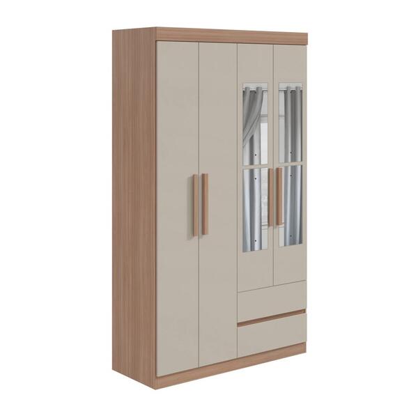 Roupeiro Solteiro 4 Portas Espelho Zeus Carvalho/off White