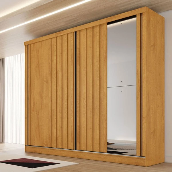 Roupeiro Solteiro Ripado Espelho 2 Portas Galati Made Marcs