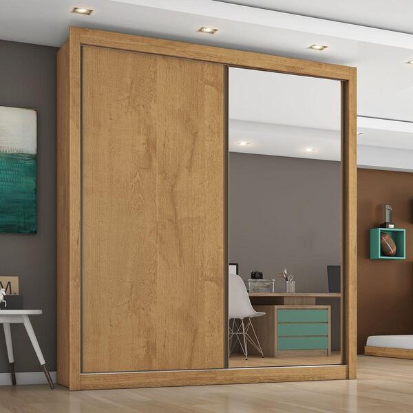 Roupeiro Zurique 1pt Espelhada 100% Mdf Off White Amendoa Off