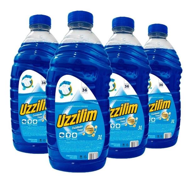 Sabão Líquido Uzzilim Lava Roupa 3l Embalagem Com 4 Unidades