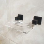 Saboneteira Aço Inox Acrílico Quadrada Suporte Porta Sabonete