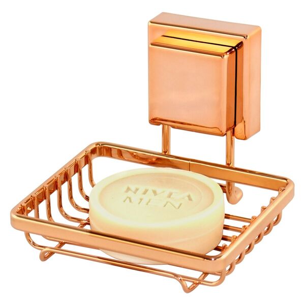 Saboneteira Cobre Rose Gold Aço Piatina Fixação Ventosa
