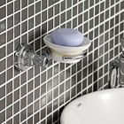 Saboneteira Parede Metal e Louça Redonda Izy Prata e Branco