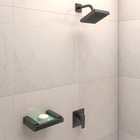 Saboneteira Parede Quadrada Vidro e Metal Preto Brilhante Quartzo Fani