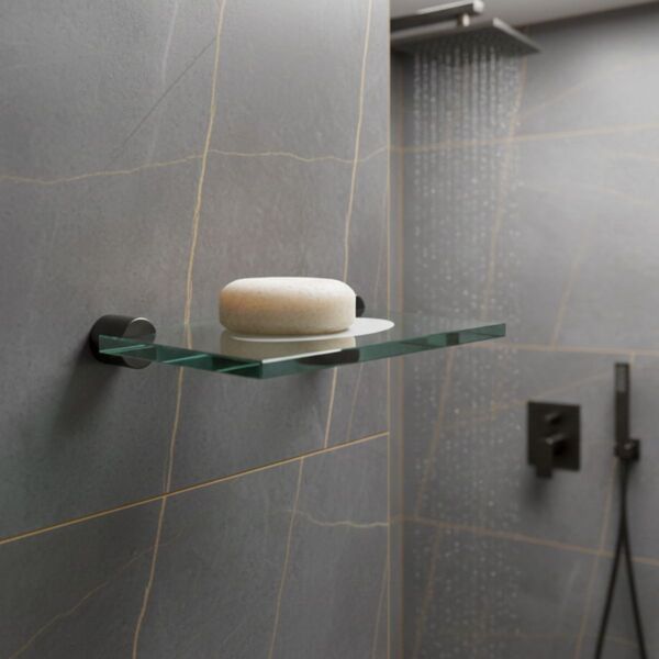 Saboneteira Suporte Vidro Para Banheiro Fenda Preto Fosco Ori