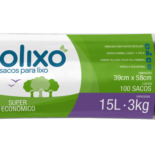 Saco De Lixo 15l Preto C/100 - Super Economico - Ecolixo