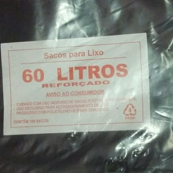 Saco De Lixo 60 Litros Reforçado Com 100 Unidades
