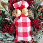 Saco Juta Xadrez Vermelho Branco Laço Natal Presente 45x19cm