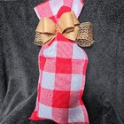 Saco Juta Xadrez Vermelho Branco Laço Natal Presente 45x19cm