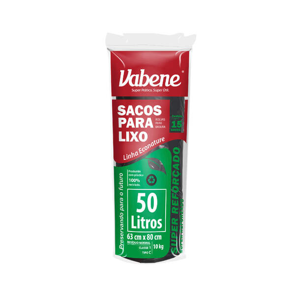 Saco Lixo Preto Super Reforcado 50l 15un / Rolo Vabene