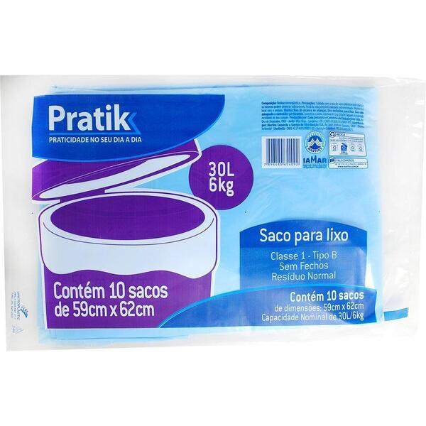 Saco Para Lixo Pratik Azul 30l - 25 Embalagens Com 10 Unidades