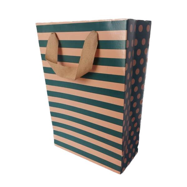 Sacola De Papel Presente Listras Nude Pq 21X31X10