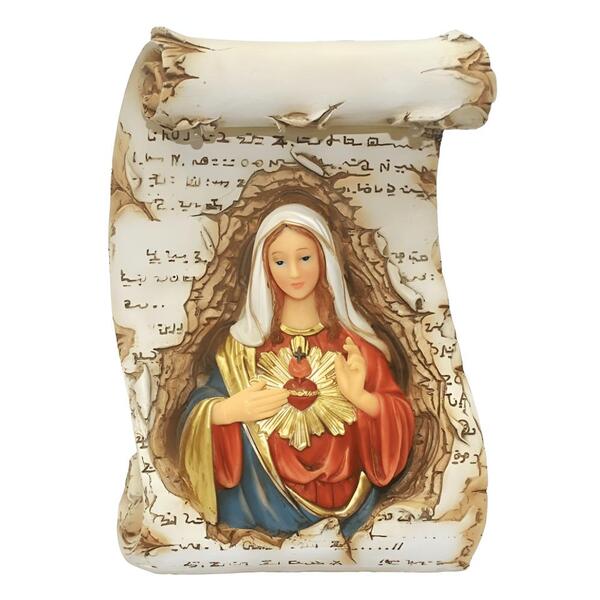 Sagrado Coração De Maria Decorativo Imagem Pergaminho Resina