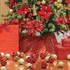 Saia de Árvore Natalina de Tecido Ouro e Vermelho 2x120x120cm Cromus