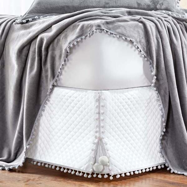 Saia Para Cama Box Queen Pompom - Branco