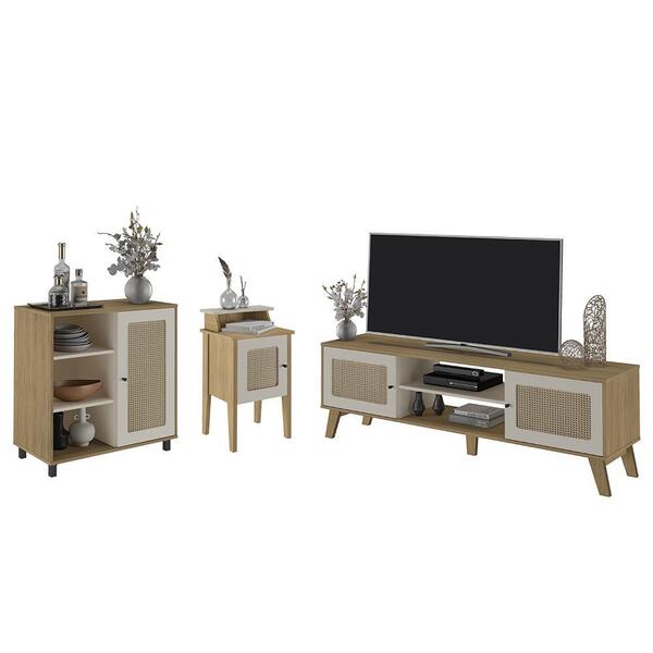 Sala De Estar Completa Charlotte Com Rack, Aparador E Mesa La