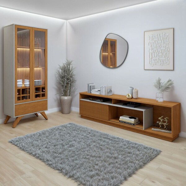 Sala De Estar Completa Granada 3 Portas 1 Gaveta 100% Mdf Nat