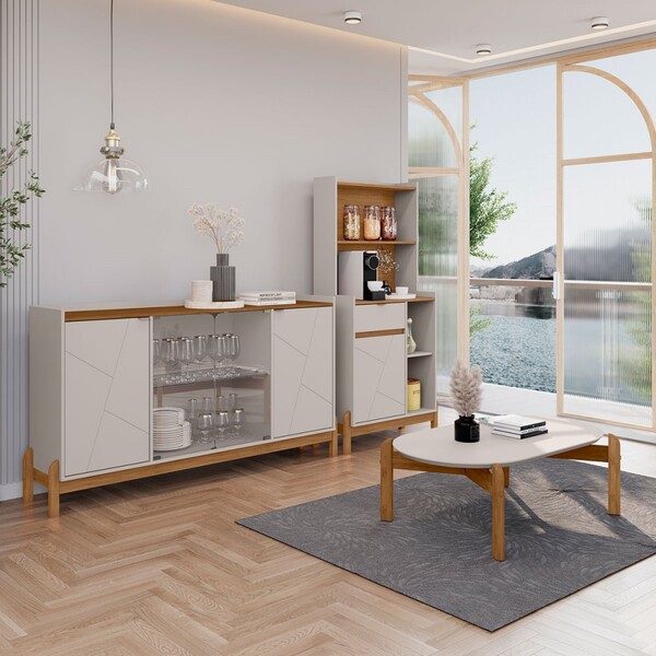 Sala De Estar Completa Lake 5 Portas 1 Gaveta 3 Peças Off Whi