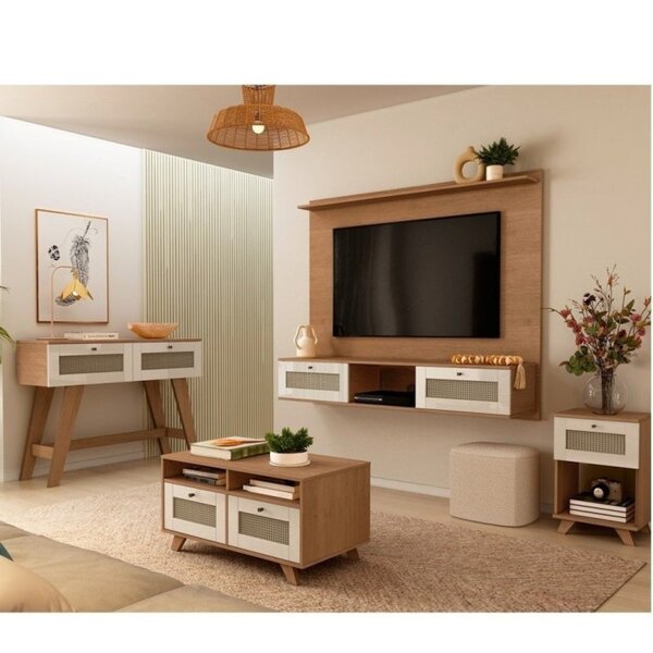 Sala De Estar Completa Painel Para Tv Com Mesas De Apoio E Ce