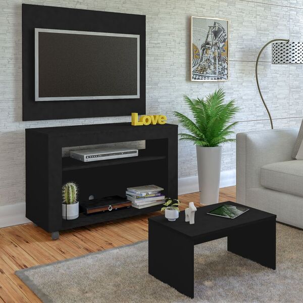 Sala De Estar Completa Para Tv Até 32 Polegadas Cristal Preto