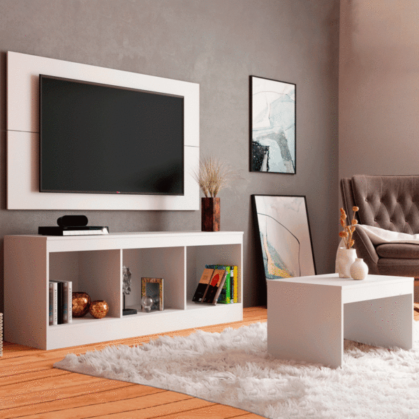 【セット】Maxzen 49型 液晶テレビ ＆ 白テレビボード ＆ Fire TV Stick Sala De Estar Completa Para Tv Até 49 Polegadas Silvana Branco