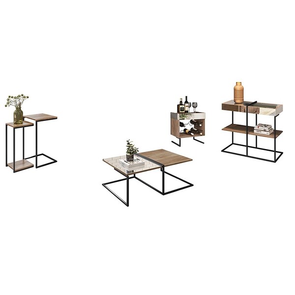 Sala De Estar Industrial Com Mesas Laterais, Mesa De Centro,