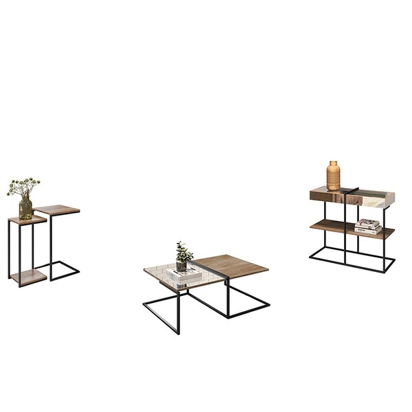 Sala De Estar Industrial Com Mesas Laterais, Mesa De Centro E