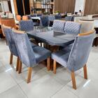 Sala De Jantar 160x80 Aurora Mdf/vidro Grafite 6 Cadeiras Bom