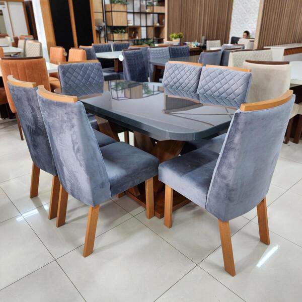 Sala De Jantar 160x80 Aurora Mdf/vidro Grafite 6 Cadeiras Bom