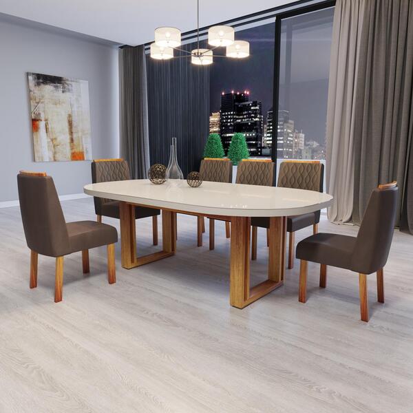 Sala De Jantar 196x90 Karen Mdf/vidro 6 Cadeiras Bom Pastor