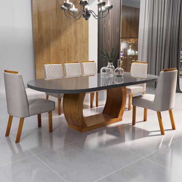 Sala De Jantar 196x90 Mel Mdf/vidro 6 Cadeiras Bom Pastor