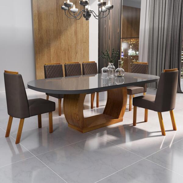 Sala De Jantar 196x90 Mel Mdf/vidro 6 Cadeiras Bom Pastor