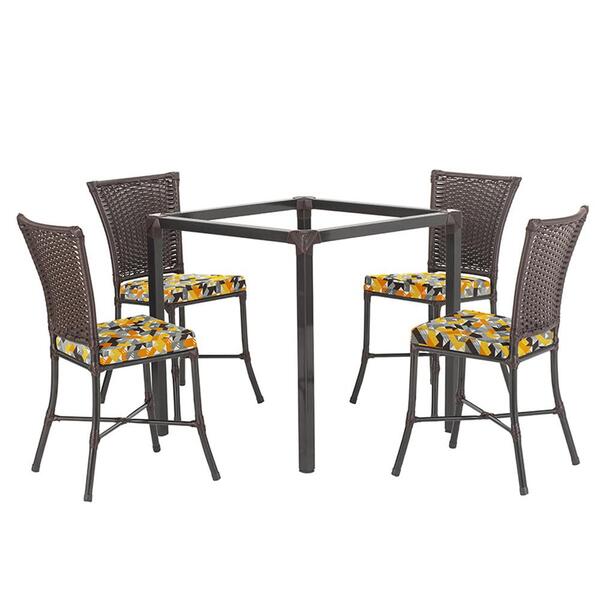 Sala De Jantar 1 Mesa Quadrada Sem Tampo Com 4 Cadeiras Em Al