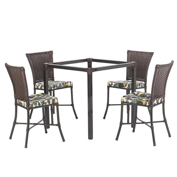 Sala De Jantar 1 Mesa Quadrada Sem Tampo Com 4 Cadeiras Em Al