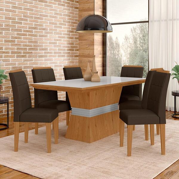 Sala De Jantar 6 Cadeiras Nazca Cinam/off Wh/marrom - Móveis