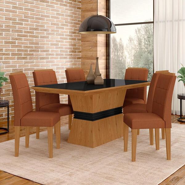 Sala De Jantar 6 Cadeiras Nazca Cinamom/pret/terrac - Móveis