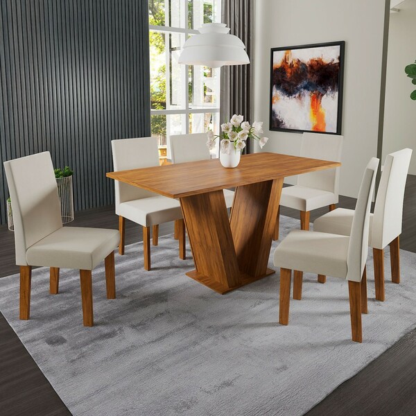 Sala De Jantar 6 Lugares Felicity Venus Seda/nude - Viero Móv