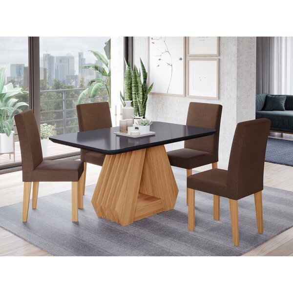Sala De Jantar Agata 130cm Com 4 Cadeiras Maia Nature/chumbo/