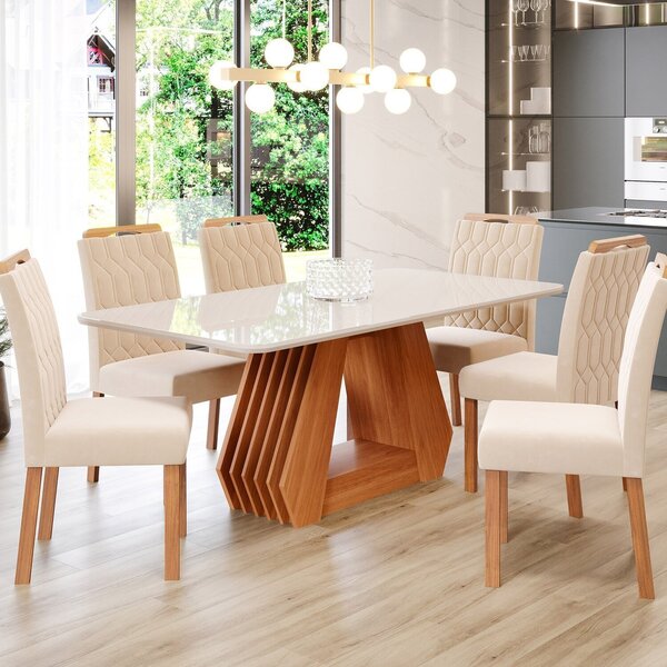 Sala De Jantar Agata 180 Cm Com 6 Cadeiras Paola Wood Off/mad
